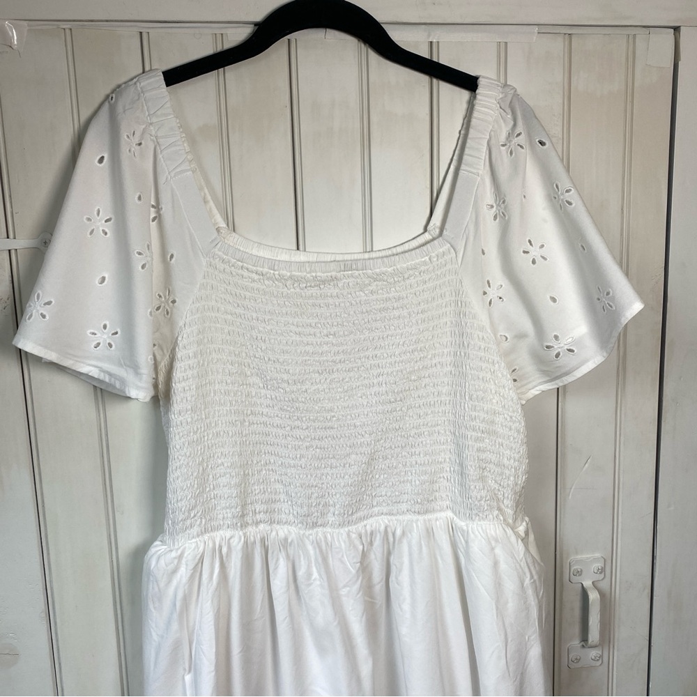 Beachlunchlounge White Smocked Eyelet Sleeve Midi Dress Large - Picture 5 of 11